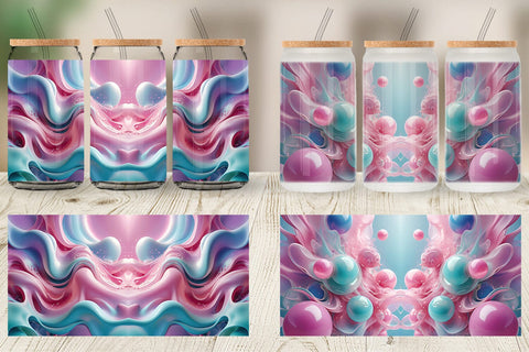 Glass Can Pink Blue Fluid Wave Sublimation artnoy 
