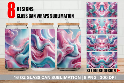 Glass Can Pink Blue Fluid Wave Sublimation artnoy 