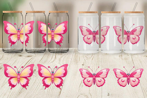 Glass Can Pink Butterfly Valentine Sublimation artnoy 