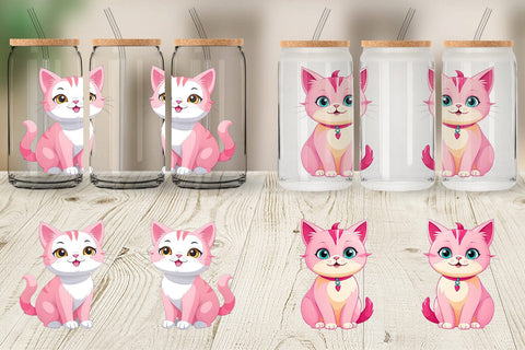 Glass Can Pink Cat Valentine Sublimation artnoy 