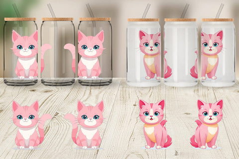 Glass Can Pink Cat Valentine Sublimation artnoy 