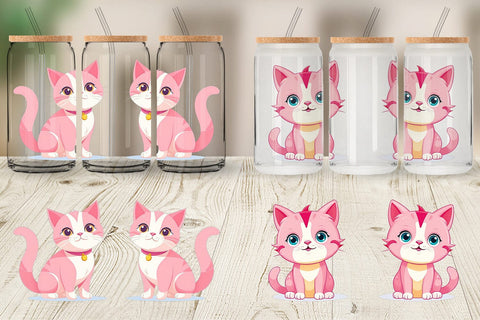 Glass Can Pink Cat Valentine Sublimation artnoy 