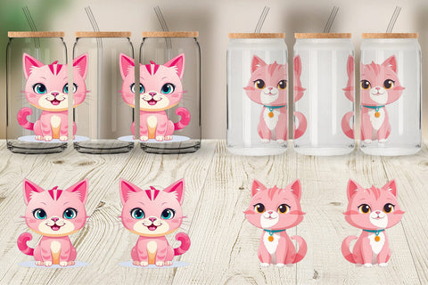 Glass Can Pink Cat Valentine Sublimation artnoy 