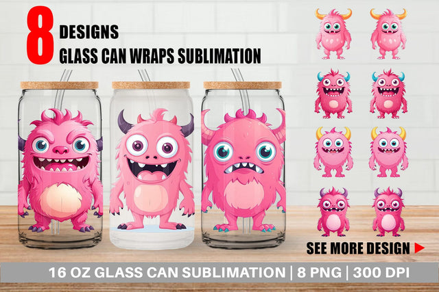 Glass Can Pink Classic Monster Valentine Sublimation artnoy 