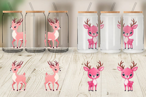 Glass Can Pink Deer Valentine Sublimation artnoy 