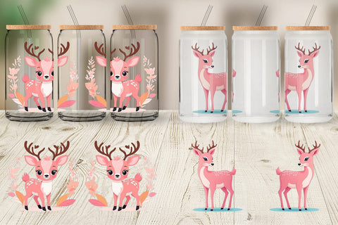 Glass Can Pink Deer Valentine Sublimation artnoy 