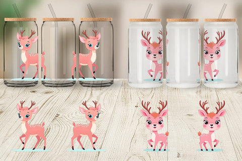 Glass Can Pink Deer Valentine Sublimation artnoy 