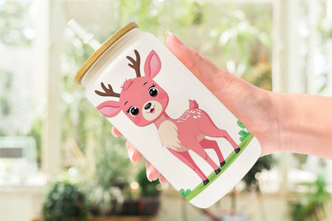 Glass Can Pink Deer Valentine Sublimation artnoy 