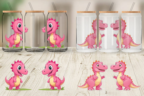 Glass Can Pink Dinosaur Valentine Sublimation artnoy 