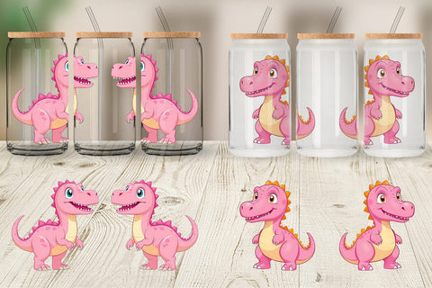 Glass Can Pink Dinosaur Valentine Sublimation artnoy 