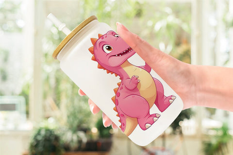 Glass Can Pink Dinosaur Valentine Sublimation artnoy 