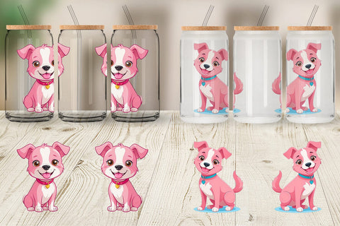 Glass Can Pink Dog Valentine Sublimation artnoy 