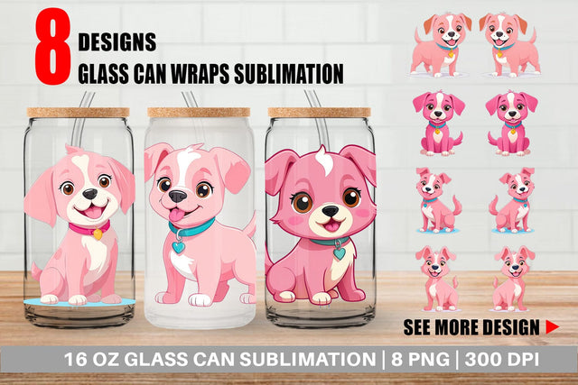 Glass Can Pink Dog Valentine Sublimation artnoy 