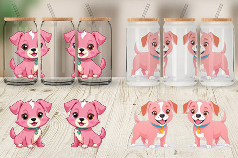 Glass Can Pink Dog Valentine Sublimation artnoy 