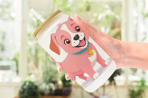 Glass Can Pink Dog Valentine Sublimation artnoy 