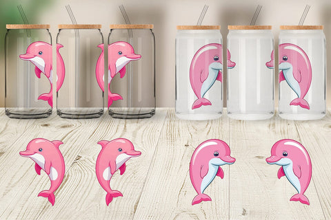 Glass Can Pink Dolphin Valentine Sublimation artnoy 