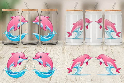 Glass Can Pink Dolphin Valentine Sublimation artnoy 