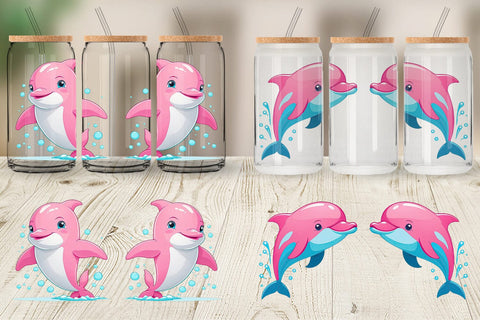 Glass Can Pink Dolphin Valentine Sublimation artnoy 