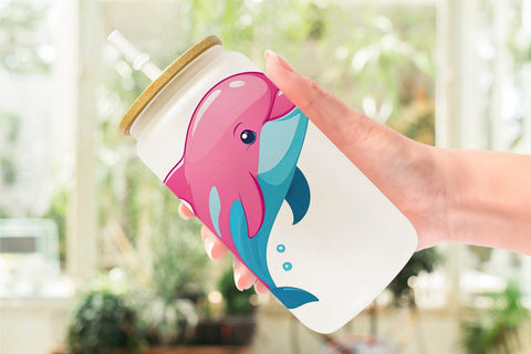Glass Can Pink Dolphin Valentine Sublimation artnoy 