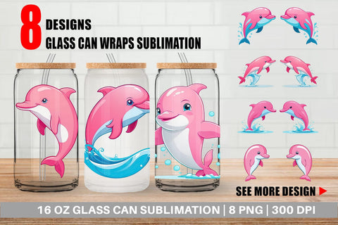 Glass Can Pink Dolphin Valentine Sublimation artnoy 