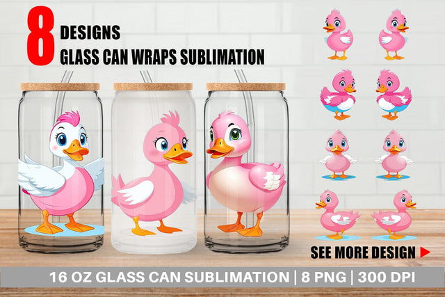 Glass Can Pink Duck Valentine Sublimation artnoy 