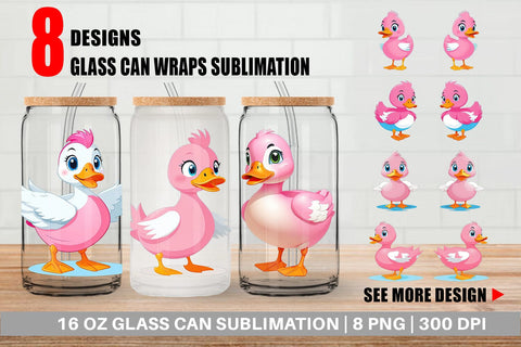 Glass Can Pink Duck Valentine Sublimation artnoy 