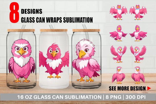 Glass Can Pink Eagle Valentine Sublimation artnoy 