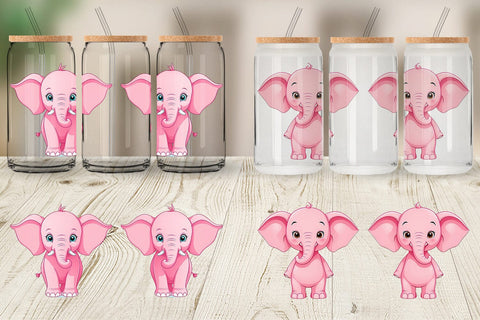 Glass Can Pink Elephant Valentine Sublimation artnoy 