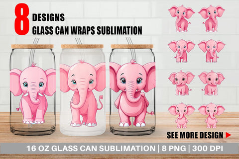 Glass Can Pink Elephant Valentine Sublimation artnoy 
