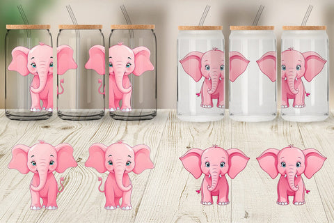 Glass Can Pink Elephant Valentine Sublimation artnoy 