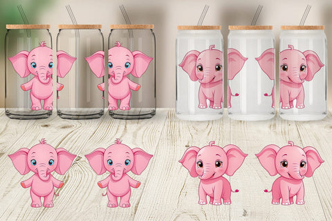 Glass Can Pink Elephant Valentine Sublimation artnoy 