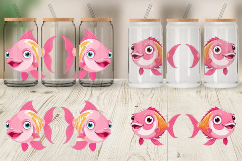 Glass Can Pink Fish Valentine Sublimation artnoy 