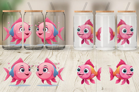 Glass Can Pink Fish Valentine Sublimation artnoy 