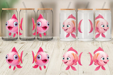 Glass Can Pink Fish Valentine Sublimation artnoy 