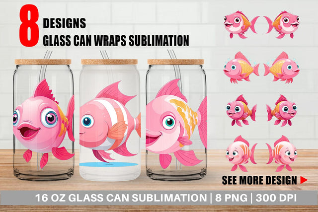 Glass Can Pink Fish Valentine Sublimation artnoy 