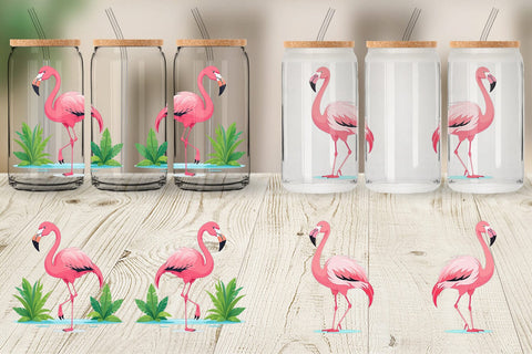 Glass Can Pink Flamingo Valentine Sublimation artnoy 