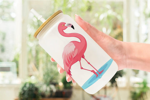 Glass Can Pink Flamingo Valentine Sublimation artnoy 