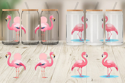 Glass Can Pink Flamingo Valentine Sublimation artnoy 