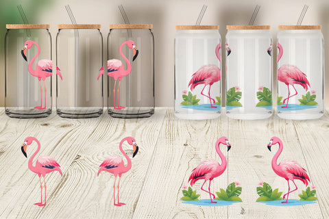 Glass Can Pink Flamingo Valentine Sublimation artnoy 