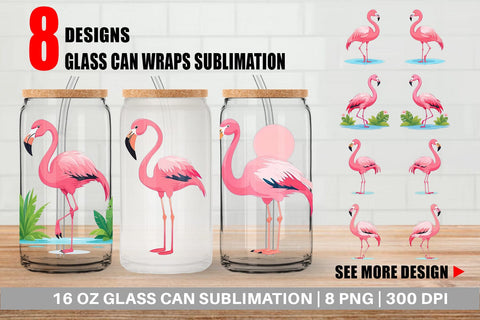 Glass Can Pink Flamingo Valentine Sublimation artnoy 