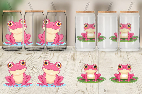 Glass Can Pink Frog Valentine Sublimation artnoy 