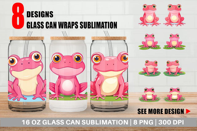 Glass Can Pink Frog Valentine Sublimation artnoy 