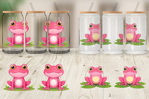 Glass Can Pink Frog Valentine Sublimation artnoy 