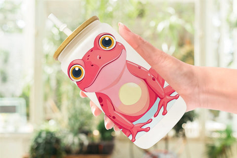 Glass Can Pink Frog Valentine Sublimation artnoy 