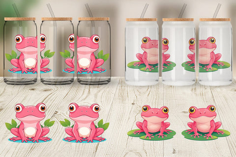 Glass Can Pink Frog Valentine Sublimation artnoy 