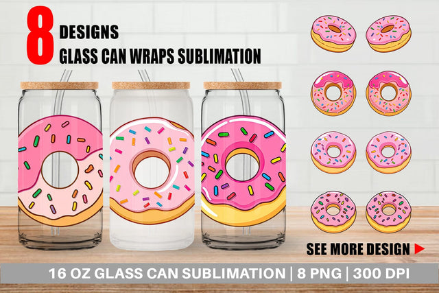 Glass Can Pink Frosted Donut Sublimation artnoy 