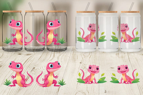 Glass Can Pink Gecko Valentine Sublimation artnoy 
