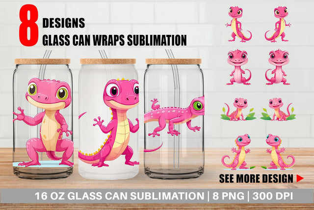 Glass Can Pink Gecko Valentine Sublimation artnoy 