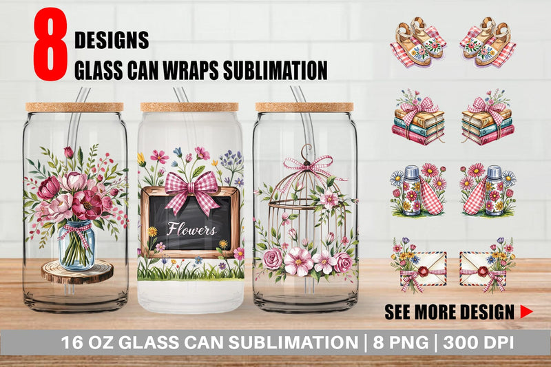 Glass Can Pink Gingham Summer Sublimation artnoy 