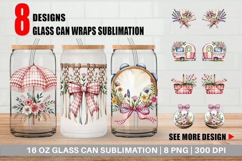Glass Can Pink Gingham Summer Sublimation artnoy 